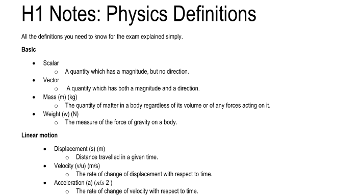 Physics Definitions