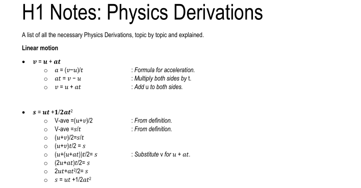 Physics Derivations
