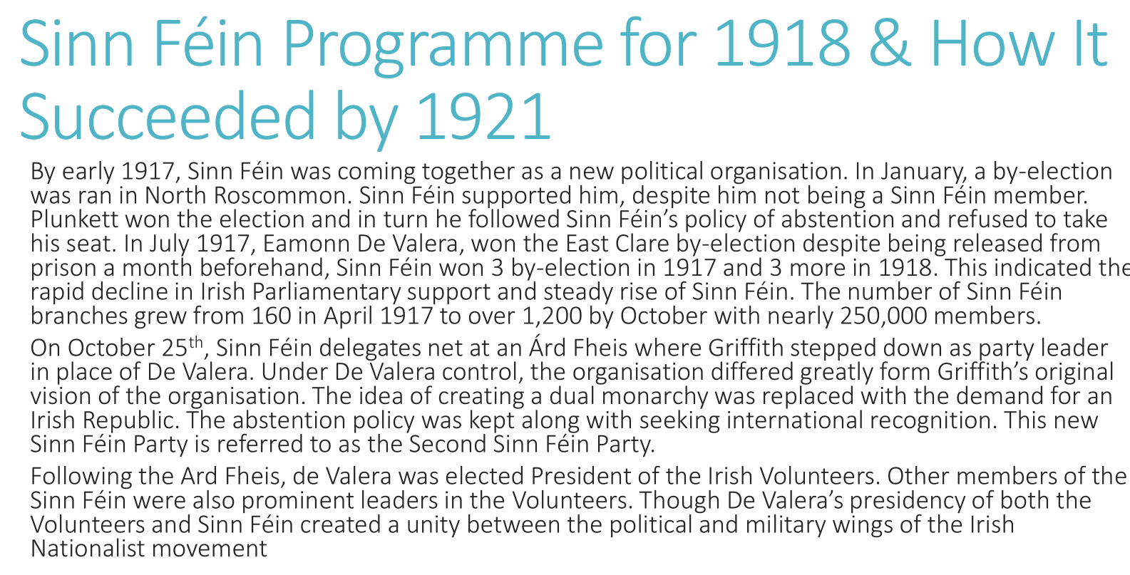 Sinn Féin Programme for 1918 - H1 Standard Essay
